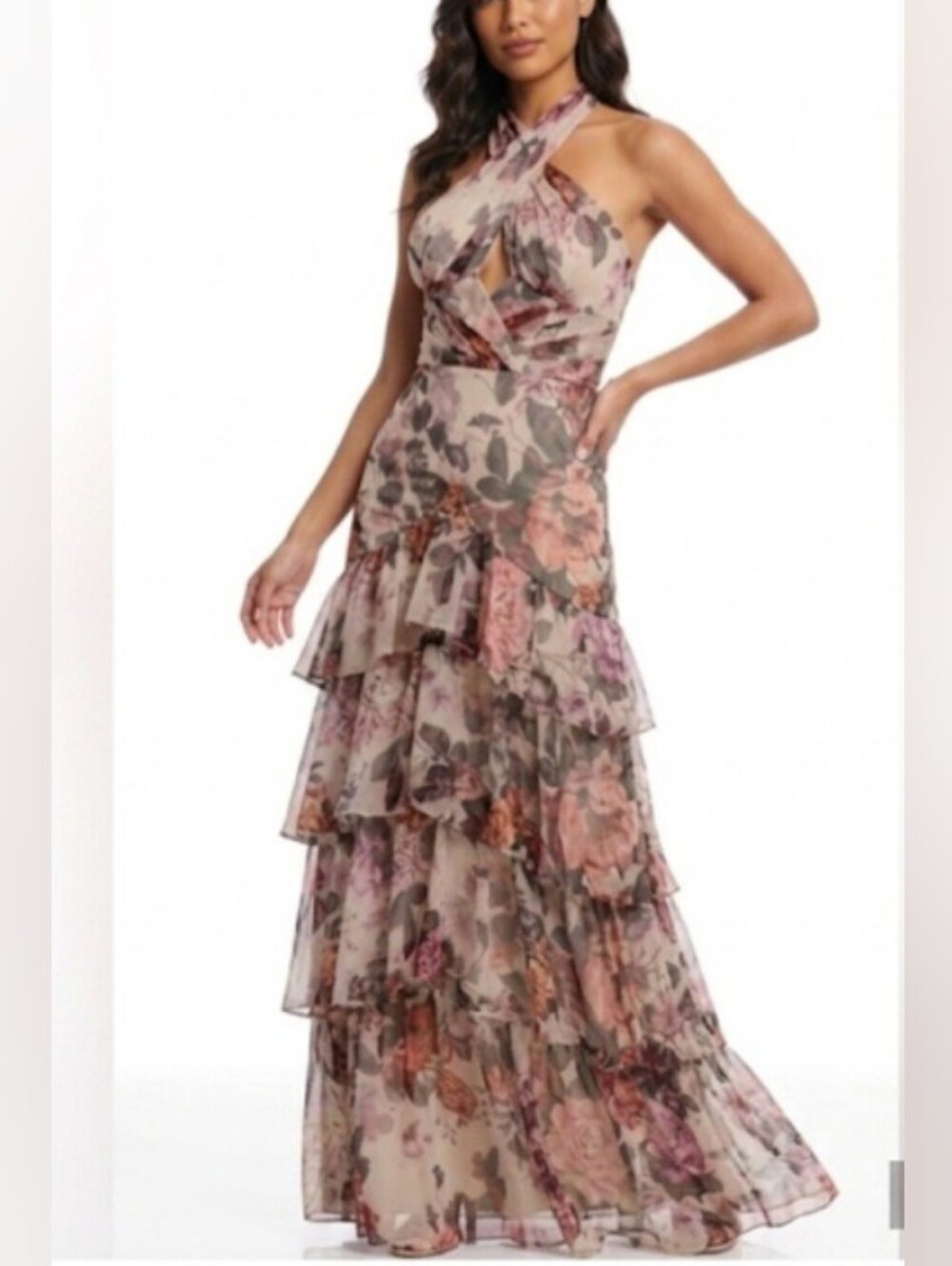 Dress the Population Maya Floral Corset Halter Maxi Dress - Size L
